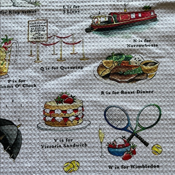 A Very English Alphabet Tea Towel - Illustrated White Cotton - Picture 4 of 7